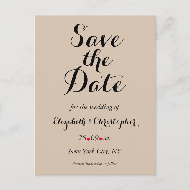Simple Elegant Script Rustic Wedding Save the Date Postcard (Front)