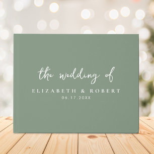 Simple Elegant Script Sage Green Wedding Guest Book