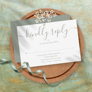 Simple Elegant Script Sage Green Wedding RSVP Card