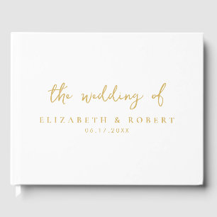 Simple Elegant Script Sage White Gold Wedding Guest Book