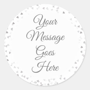 Simple Elegant Script Silver Hearts Confetti Classic Round Sticker