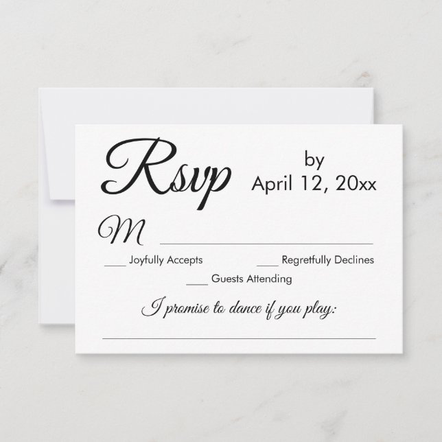 Simple Elegant Script Song Request Wedding RSVP Card (Front)