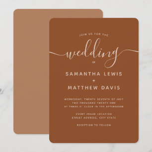 Simple Elegant Script Terracotta Bohemian Wedding Invitation