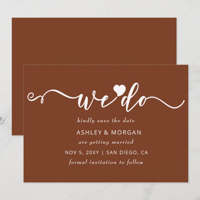 Simple Elegant Script Terracotta Heart We Do Save The Date (Front/Back)