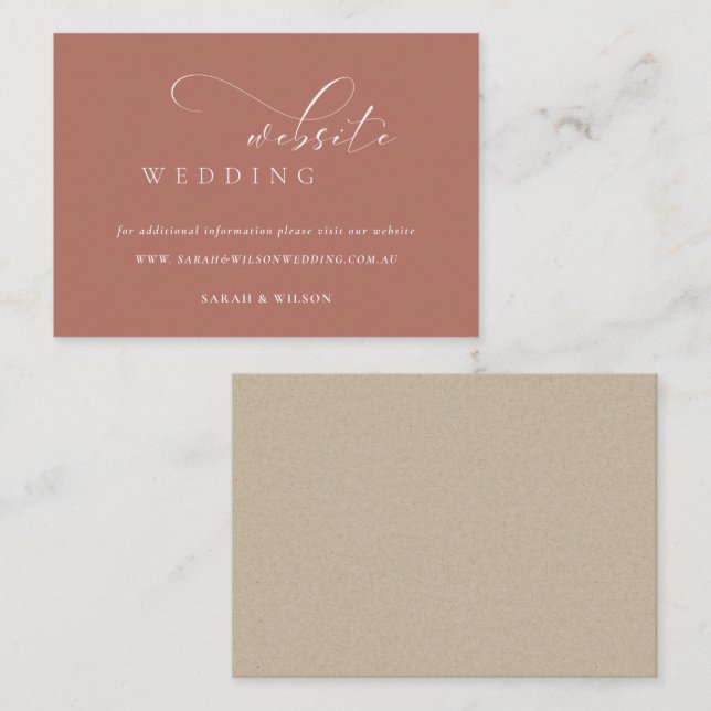 Simple Elegant Script Terracotta Wedding Website Enclosure Card (Front/Back)