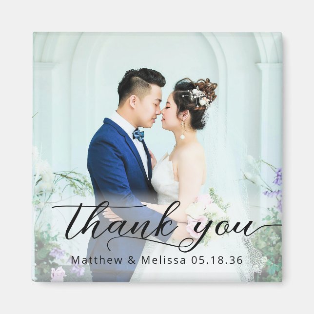Simple Elegant Script Thank You Wedding Photo Magnet (Front)
