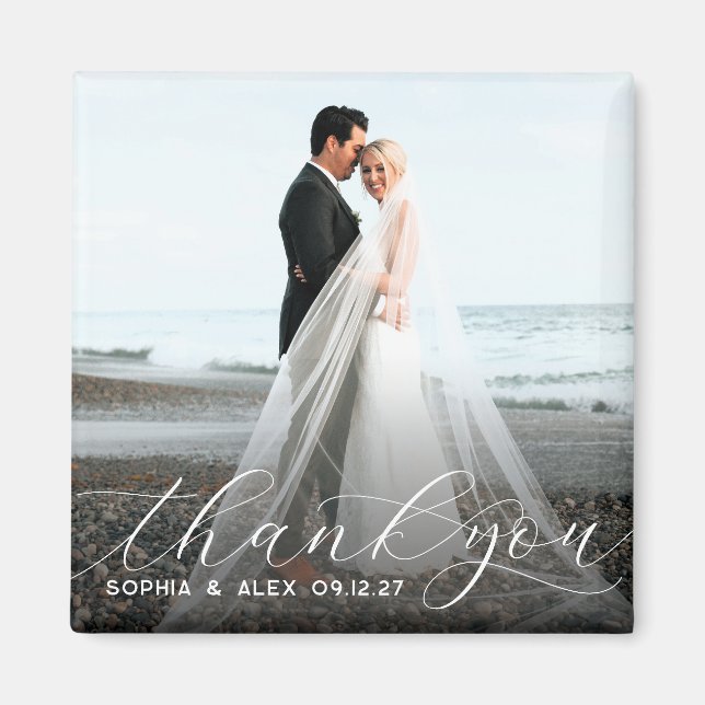 Simple Elegant Script Thank You Wedding Photo Magnet (Front)