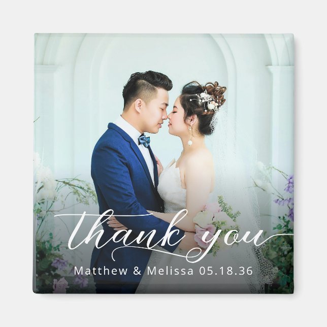 Simple Elegant Script Thank You Wedding Photo Magnet (Front)