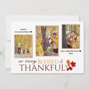 Simple Elegant Script thanksgiving family 3 photo Holiday Card