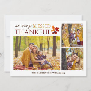 Simple Elegant Script thanksgiving family 3 photo Holiday Card