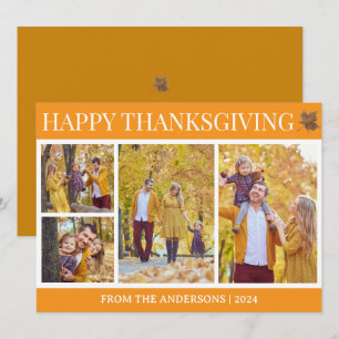 Simple Elegant Script thanksgiving family 4 photo Holiday Card