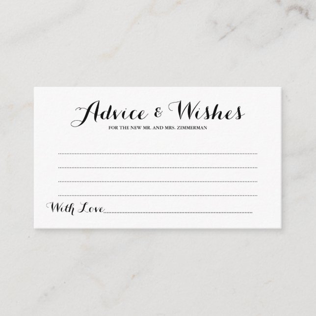Simple Elegant Script Wedding Advice & Wishes Card (Front)