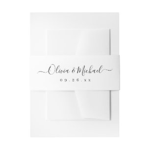 Simple elegant script wedding monogram invitation belly band
