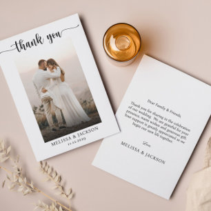 Simple Elegant Script Wedding Photo Thank You Card