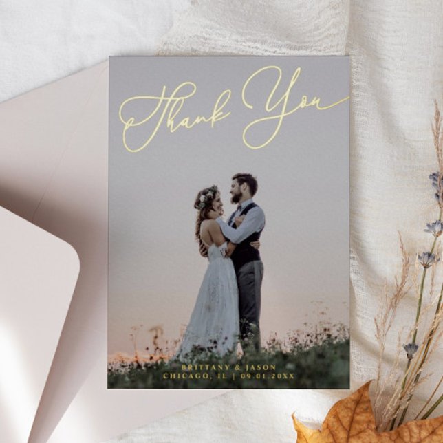 Simple Elegant Script Wedding Photo Thank You Card (Creator Uploaded)