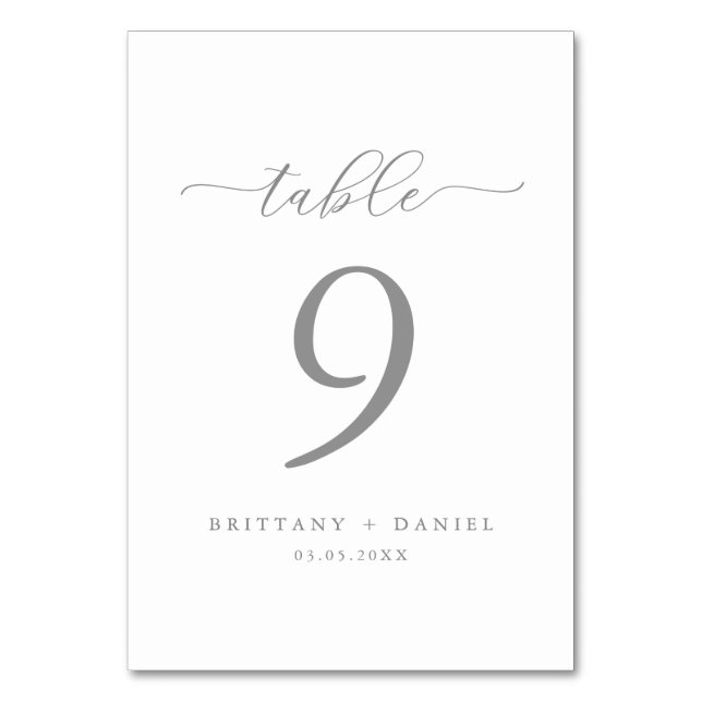 Simple Elegant Script Wedding Table Number Card (Front)
