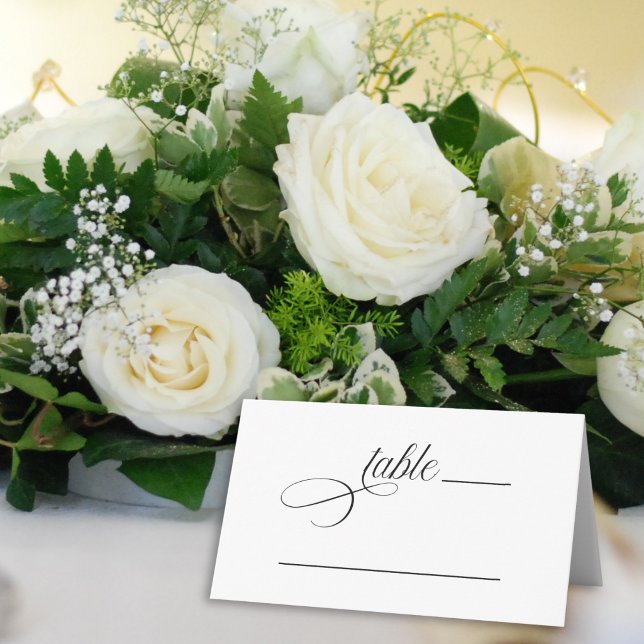 Simple Elegant Script Wedding Table Number Place Card (Simple elegant script wedding table number place card with spaces to write in table number and name.)