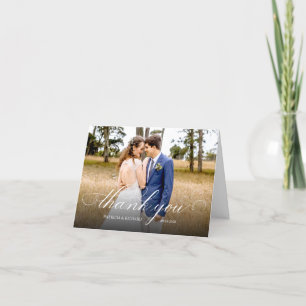 Simple Elegant Script Wedding Thank You Photo Card