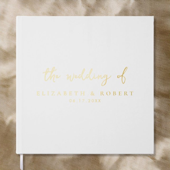 Simple Elegant Script White Gold Foil Wedding Guest Book (Creator Uploaded)
