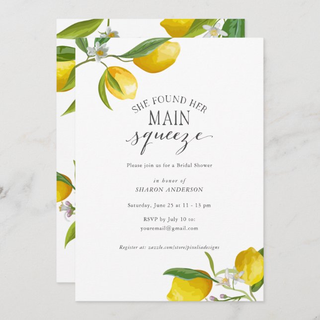 Simple elegant She found her main squeeze Bridal  Invitation (Front/Back)