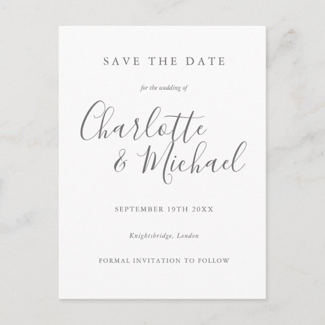 Simple Elegant Signature Script Save the Date Card (Front)