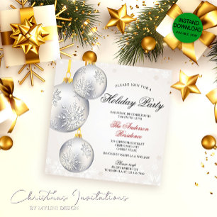 Simple Elegant Silver Baubles Christmas Party Invitation