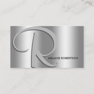 Simple Elegant Silver on Silver Script Monogram Business Card
