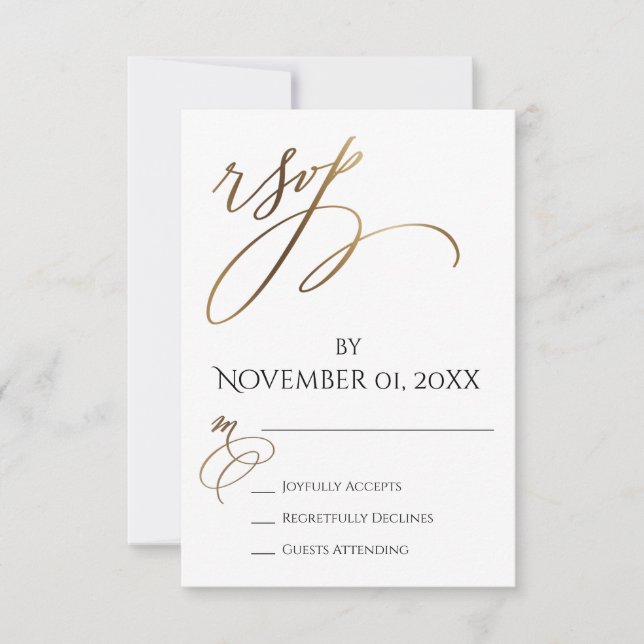 Simple, Elegant, Smooth Gold Typography RSVP Card (Front)