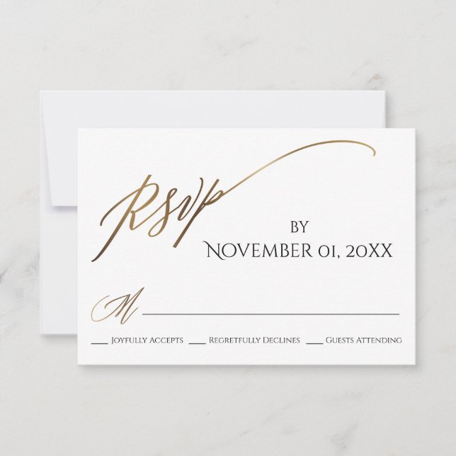 Simple, Elegant, Smooth Gold Typography RSVP Card (Front)