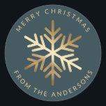 Simple Elegant Snowflake Family Christmas Classic Round Sticker<br><div class="desc">Create beautiful Christmas labels featuring a faux gold foil snowflake. Easily personalize these modern Christmas labels with your family name.</div>