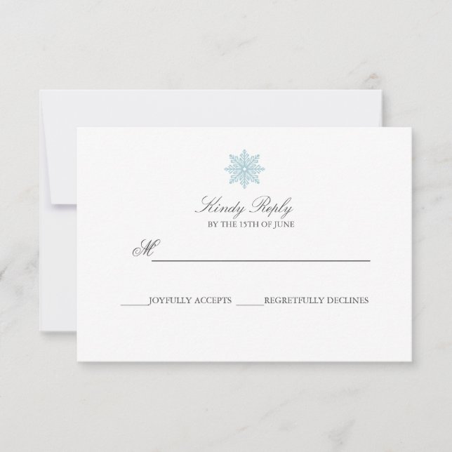 Simple Elegant Snowflake Light Blue wedding RSVP Card (Front)
