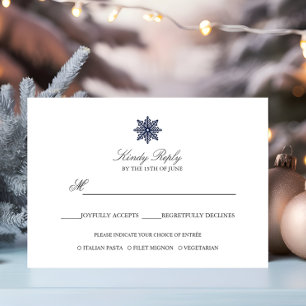 Simple Elegant Snowflake Navy Blue meal option RSVP Card