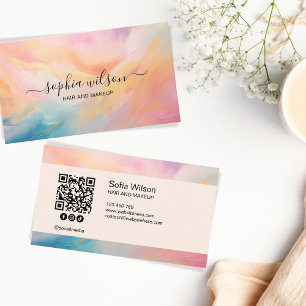 Simple Elegant Social Media Pastel Sky QR Code Business Card