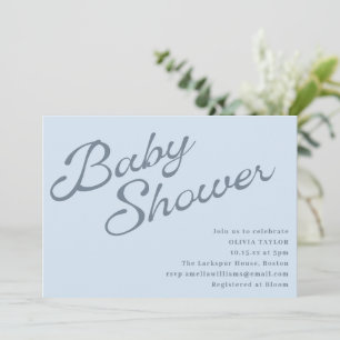 Simple Elegant Soft Blue Script Baby Shower Invitation