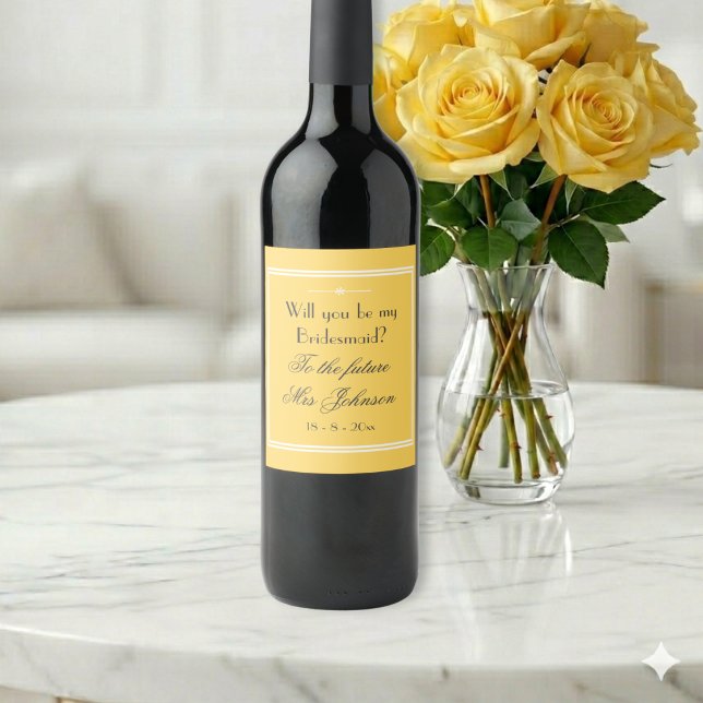 Simple Elegant Soft Yellow Bridesmaid Proposal Wine Label (Awesome! Perfect in the right setting.)
