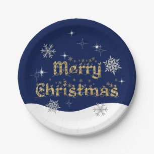 Simple Elegant Sparkling Christmas Glitter Sparkle Paper Plate