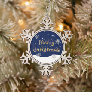 Simple Elegant Sparkling Christmas Glitter Sparkle Snowflake Pewter Christmas Ornament