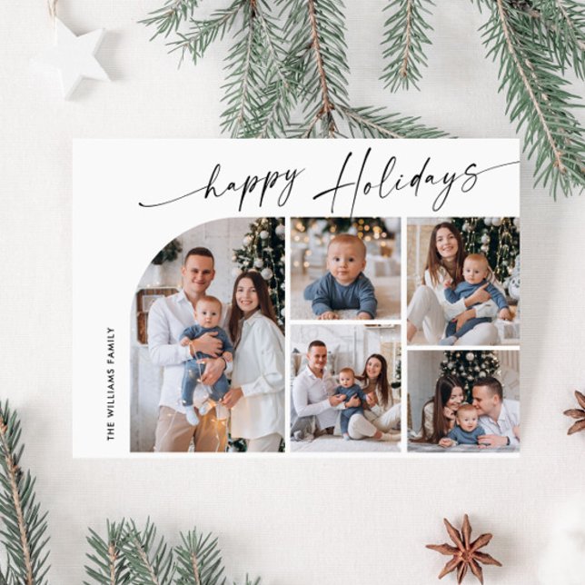 Simple Elegant Stylish 5 PHOTO Christmas Greeting Holiday Card (Creator Uploaded)