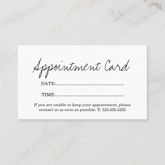 Simple Elegant Stylish White Appointment Card (Front)