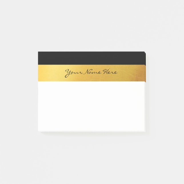 Simple Elegant Stylish White Black & Gold Stripes Post-it Notes (Front)