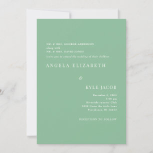 Simple & Elegant Summer Green White Text Wedding  Invitation