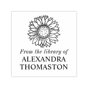 Simple Elegant Sunflower #4 Library Book Name Self-inking Stamp