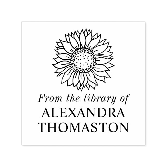 Simple Elegant Sunflower #4 Library Book Name Self-inking Stamp (Design)