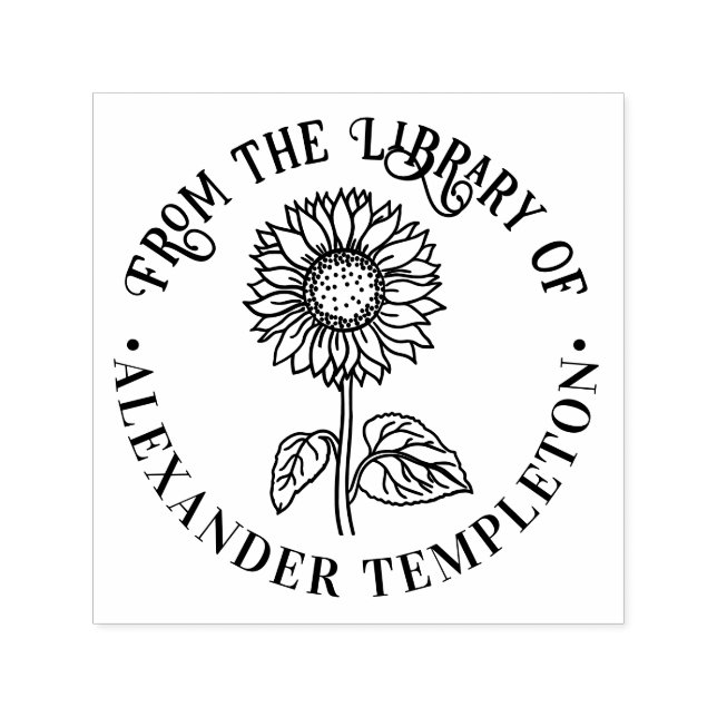Simple Elegant Sunflower Round Library Book Name Self-inking Stamp (Design)
