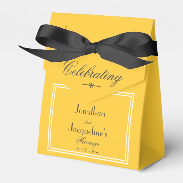 Simple Elegant Sunshine Yellow Script Name Wedding Favour Box (Front Side)