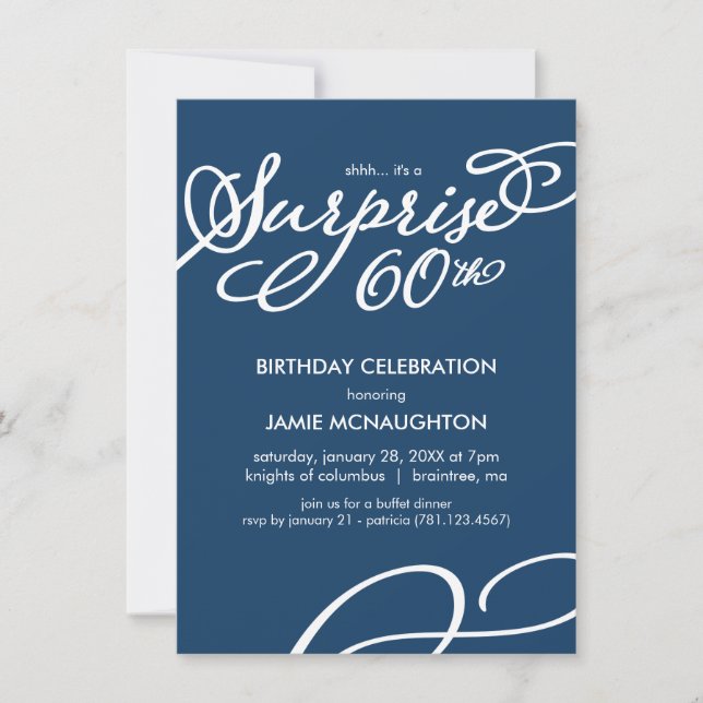 Simple, Elegant Surprise 60th Birthday Invitation (Front)