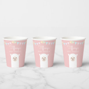 Simple Elegant Sweet Alpaca Llama Girl Baby Shower Paper Cups