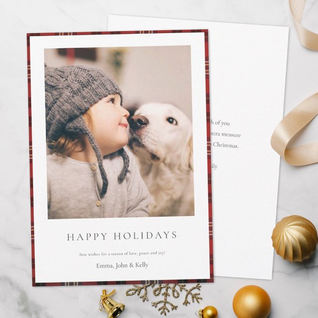 Simple Elegant Tartan Custom Family Photo Holiday Card (Creator Uploaded)