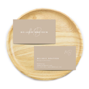Simple Elegant Taupe Minimalist Two Monogram Business Card