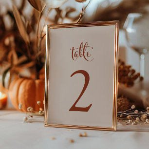 Simple Elegant Taupe Terracotta Fall Boho Wedding Table Number